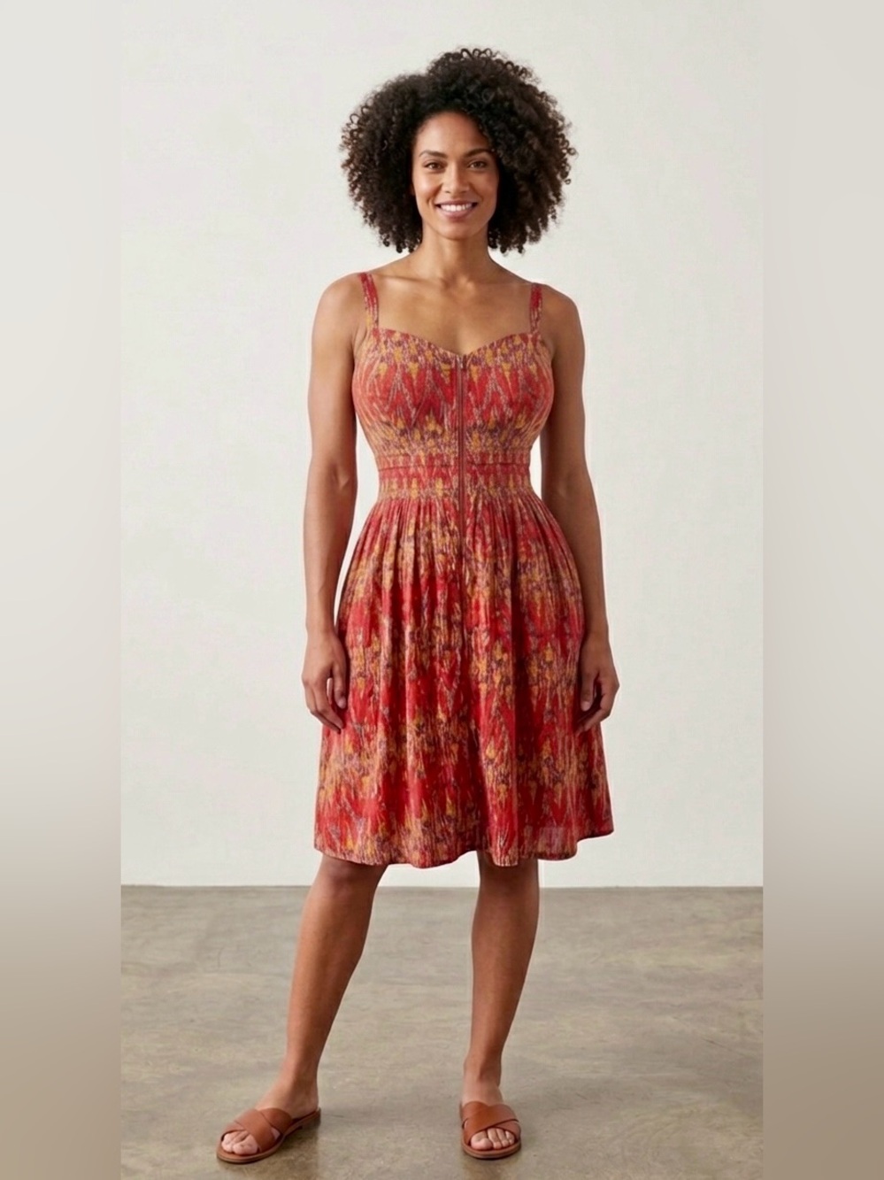 American Rag Brown and Orange Chevron Front Zip Sleeveless Dress, Size 2X